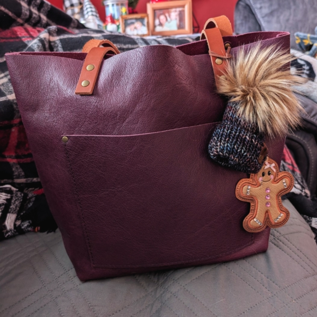 Portland Leather Plum Classic Medium Leather Tote W/ Tandles